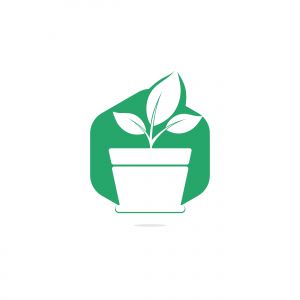 Flower pot and plant logo. Growth vector logo.	
