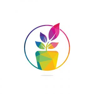 Flower pot and plant logo. Growth vector logo.	