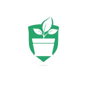 Flower pot and plant logo. Growth vector logo.	