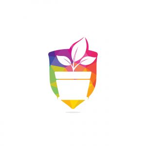 Flower pot and plant logo. Growth vector logo.	