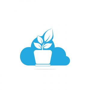 Cloud and Flower Pot Logo Design. Growth vector logo design template.	