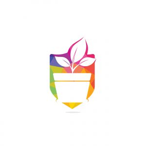 Flower pot and plant logo. Growth vector logo.	