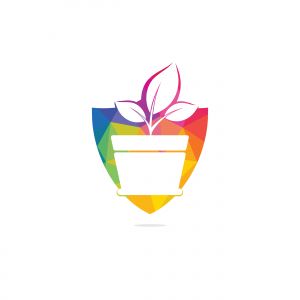 Flower pot and plant logo. Growth vector logo.	