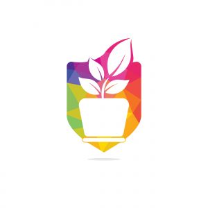 Flower pot and plant logo. Growth vector logo.	