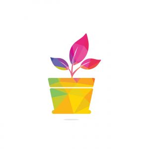 Flower pot and plant logo. Growth vector logo.	