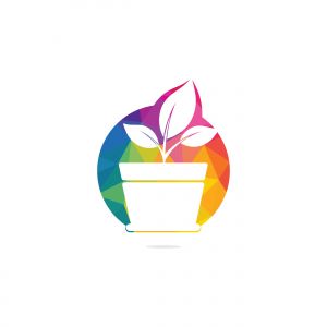 Flower pot and plant logo. Growth vector logo.	