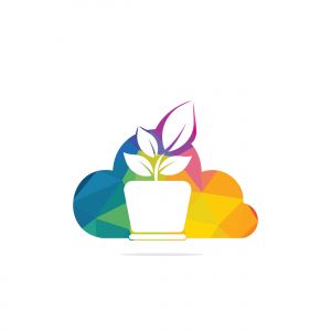 Cloud and Flower Pot Logo Design. Growth vector logo design template.	