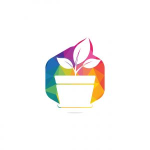 Flower pot and plant logo. Growth vector logo.	