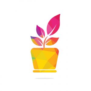 Flower pot and plant logo. Growth vector logo.	