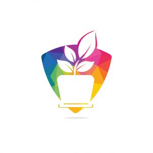 Flower pot and plant logo. Growth vector logo.	