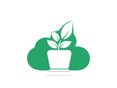 Cloud and Flower Pot Logo Design. Growth vector logo design template.	