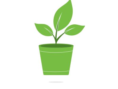 Flower pot and plant logo. Growth vector logo.	