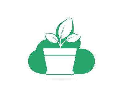 Cloud and Flower Pot Logo Design. Growth vector logo design template.	
