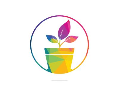 Flower pot and plant logo. Growth vector logo.	