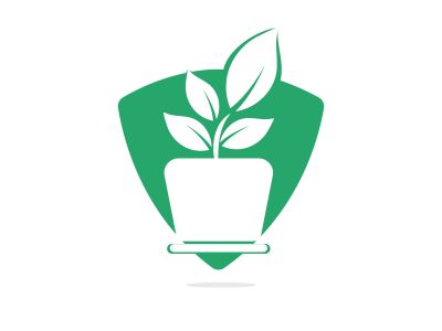 Flower pot and plant logo. Growth vector logo.	