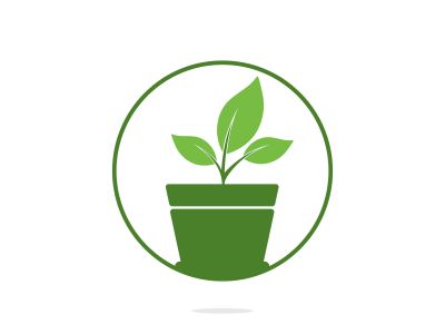 Flower pot and plant logo. Growth vector logo.	