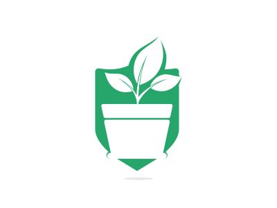 Flower pot and plant logo. Growth vector logo.	