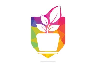 Flower pot and plant logo. Growth vector logo.	