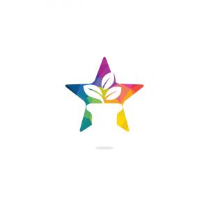 Flower pot and plant logo. Growth vector logo. Star shaped sign.	