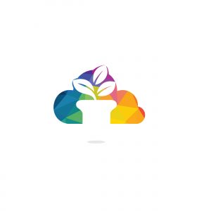 Cloud and Flower Pot Logo Design. Growth vector logo design template.	