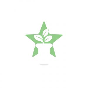 Flower pot and plant logo. Growth vector logo. Star shaped sign.	