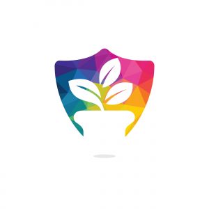Flower pot and plant logo. Growth vector logo.	