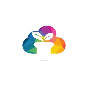Cloud and Flower Pot Logo Design. Growth vector logo design template.	