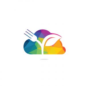 Fork leaf and cloud vector logo design. Organic food concept with Fork and leaf.	