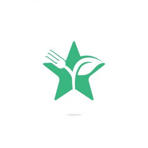 Fork leaf and star vector logo design. Organic food concept with Fork and leaf.	