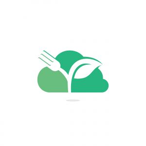 Fork leaf and cloud vector logo design. Organic food concept with Fork and leaf.	