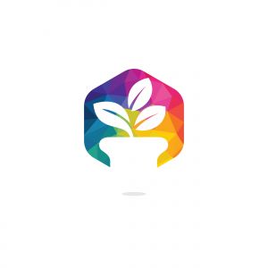 Flower pot and plant logo. Growth vector logo.	