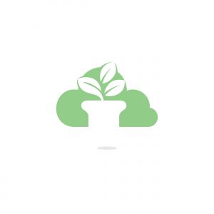 Cloud and Flower Pot Logo Design. Growth vector logo design template.	