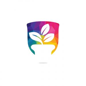 Flower pot and plant logo. Growth vector logo.	