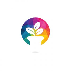 Flower pot and plant logo. Growth vector logo.	
