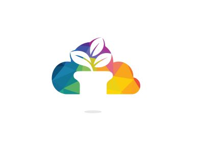 Cloud and Flower Pot Logo Design. Growth vector logo design template.	