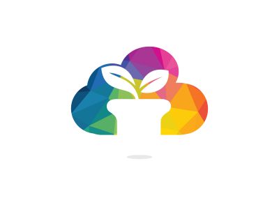 Cloud and Flower Pot Logo Design. Growth vector logo design template.	
