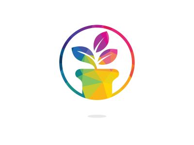 Flower pot and plant logo. Growth vector logo.	
