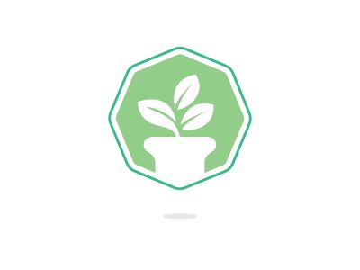 Flower pot and plant logo. Growth vector logo.	