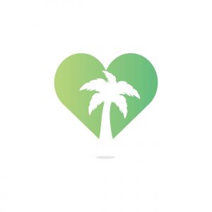 Heart shaped tropical beach and palm tree logo design. Creative simple palm tree vector logo design.	