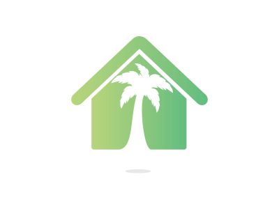 Vector house and palm tree logo. Beach house logo design.	
