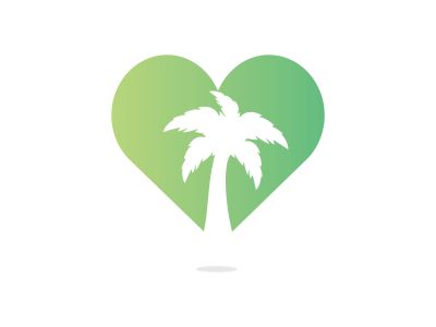 Heart shaped tropical beach and palm tree logo design. Creative simple palm tree vector logo design.	