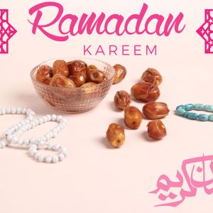 Ramadan Mubarak ,Poster, Flyer, Brochure, Design photography on light pink background.