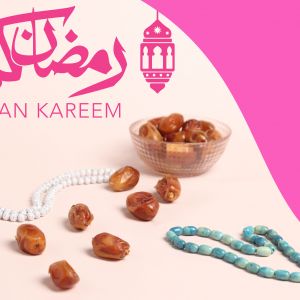 Ramadan Mubarak ,Poster, Flyer, Brochure, Design photography on light pink background.