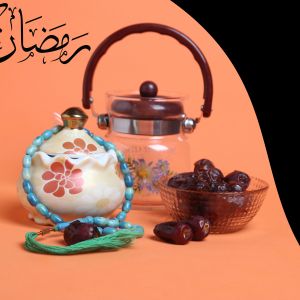 Ramadan Mubarak ,Poster, Flyer, Brochure, Design photography on orange background.