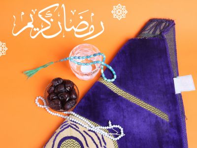 Ramadan Mubarak ,Poster, Flyer, Brochure, Design photography on orange background.