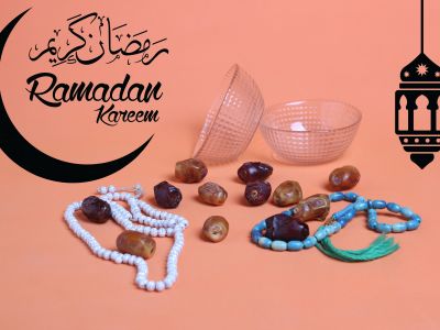 Ramadan Mubarak ,Poster, Flyer, Brochure, Design photography on orange background.