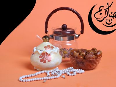 Ramadan Mubarak ,Poster, Flyer, Brochure, Design photography on orange background.