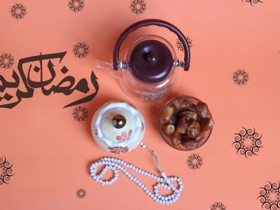 Ramadan Mubarak ,Poster, Flyer, Brochure, Design photography on orange background.