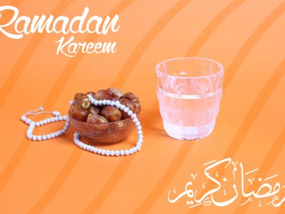 Ramadan Mubarak ,Poster, Flyer, Brochure, Design photography on orange background.