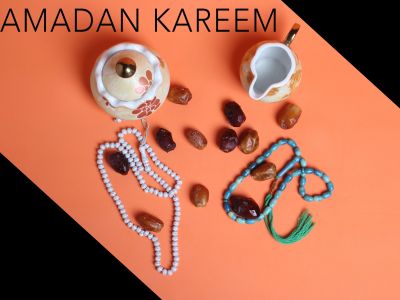 Ramadan Mubarak ,Poster, Flyer, Brochure, Design photography on orange background.